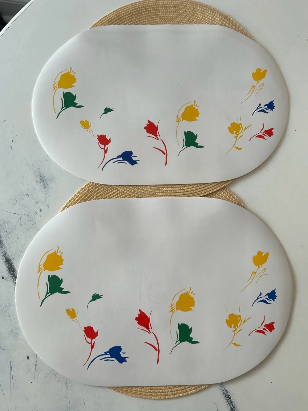 VTG Original 1970s Marimekko Vinyl-Covered Foam Placemats (4) Tulip Motif Color